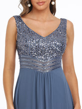 Load image into Gallery viewer, Color=Dusty Navy | Elegant Paillette & Chiffon V-Neck A-Line Sleeveless Plus Size Evening Dresses-Dusty Navy 5