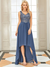 Load image into Gallery viewer, Color=Dusty Navy | Elegant Paillette & Chiffon V-Neck A-Line Sleeveless Plus Size Evening Dresses-Dusty Navy 1