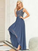 Load image into Gallery viewer, Color=Dusty Navy | Elegant Paillette & Chiffon V-Neck A-Line Sleeveless Plus Size Evening Dresses-Dusty Navy 3