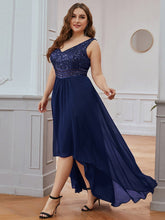Load image into Gallery viewer, Color=Navy Blue | Elegant Paillette & Chiffon V-Neck A-Line Sleeveless Plus Size Evening Dresses-Navy Blue 3