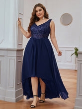 Load image into Gallery viewer, Color=Navy Blue | Elegant Paillette & Chiffon V-Neck A-Line Sleeveless Plus Size Evening Dresses-Navy Blue 4