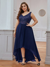 Load image into Gallery viewer, Color=Navy Blue | Elegant Paillette & Chiffon V-Neck A-Line Sleeveless Plus Size Evening Dresses-Navy Blue 1