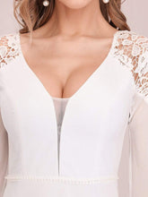 Load image into Gallery viewer, Color=White | Elegant Simple Chiffon Wedding Dress With Long Puff Sleeves-White 7