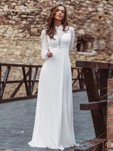 Load image into Gallery viewer, Color=White | Simple Chiffon Wedding Dress With Chinese Style Collar-White 8