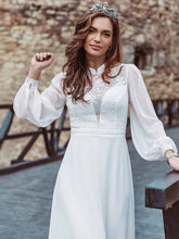 Load image into Gallery viewer, Color=White | Simple Chiffon Wedding Dress With Chinese Style Collar-White 9