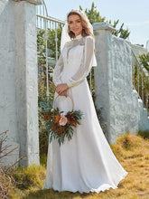 Load image into Gallery viewer, Color=White | Simple Chiffon Wedding Dress With Chinese Style Collar-White 1