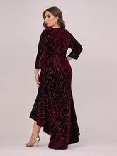Load image into Gallery viewer, Color=Burgundy | Elegant Plus Size Bodycon High-Low Velvet Party Dress-Burgundy 2