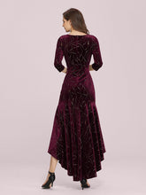 Load image into Gallery viewer, Color=Burgundy | Elegant Plus Size Bodycon High-Low Velvet Party Dress-Burgundy 2