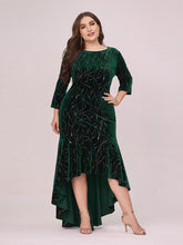 Load image into Gallery viewer, Color=Dark Green | Elegant Plus Size Bodycon High-Low Velvet Party Dress-Dark Green 4