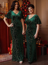 Load image into Gallery viewer, Color=Dark Green | Elegant Plus Size Bodycon High-Low Velvet Party Dress-Dark Green 7