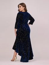 Load image into Gallery viewer, Color=Navy Blue | Elegant Plus Size Bodycon High-Low Velvet Party Dress-Navy Blue 4