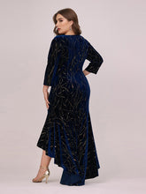 Load image into Gallery viewer, Color=Navy Blue | Elegant Plus Size Bodycon High-Low Velvet Party Dress-Navy Blue 2