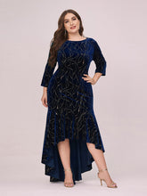 Load image into Gallery viewer, Color=Navy Blue | Elegant Plus Size Bodycon High-Low Velvet Party Dress-Navy Blue 4