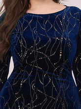 Load image into Gallery viewer, Color=Navy Blue | Elegant Plus Size Bodycon High-Low Velvet Party Dress-Navy Blue 5