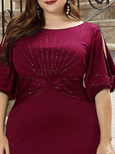Load image into Gallery viewer, Color=Burgundy | Simple Maxi Plus Size Mermaid Party Dresses For Women-Burgundy 5