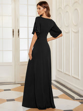 Load image into Gallery viewer, Color=Black | Trendy Round Neck Floor Length Evening Dress For Women-Black 2