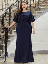 Load image into Gallery viewer, Color=Navy Blue | Trendy Round Neck Wholesale Floor Length Evening Dress-Navy Blue 10