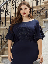 Load image into Gallery viewer, Color=Navy Blue | Trendy Round Neck Wholesale Floor Length Evening Dress-Navy Blue 10