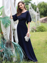 Load image into Gallery viewer, Color=Navy Blue | Trendy Round Neck Wholesale Floor Length Evening Dress-Navy Blue 10