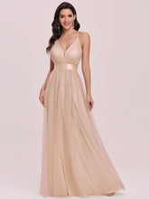 Load image into Gallery viewer, Color=Blush | Sexy Floor Length Deep V-Neck A-Line Tulle Backless Evening Dresses-Blush 1