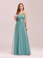 Load image into Gallery viewer, Color=Dusty Blue | Sexy Floor Length Deep V-Neck A-Line Tulle Backless Evening Dresses-Dusty Blue 4