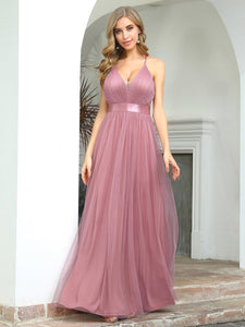 Color=Purple Orchid | Sexy Floor Length Deep V-Neck A-Line Tulle Backless Evening Dresses-Purple Orchid 1