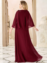 Load image into Gallery viewer, Color=Burgundy | Elegant Plus Size Floor Length Bridesmaid Dresses With Wraps-Burgundy 2