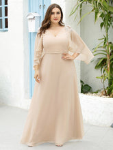 Load image into Gallery viewer, Color=Blush | Elegant Plus Size Floor Length Bridesmaid Dresses With Wraps-Blush 1