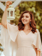 Load image into Gallery viewer, Color=Blush | Elegant V Neck Flowy Chiffon Bridesmaid Dresses With Wraps-Blush 10