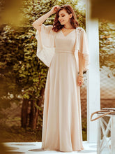 Load image into Gallery viewer, Color=Blush | Elegant V Neck Flowy Chiffon Bridesmaid Dresses With Wraps-Blush 11