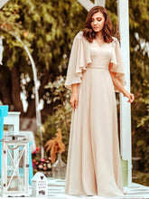 Load image into Gallery viewer, Color=Blush | Elegant V Neck Flowy Chiffon Bridesmaid Dresses With Wraps-Blush 6