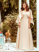 Load image into Gallery viewer, Color=Blush | Elegant V Neck Flowy Chiffon Bridesmaid Dresses With Wraps-Blush 7
