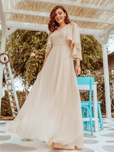 Load image into Gallery viewer, Color=Blush | Elegant V Neck Flowy Chiffon Bridesmaid Dresses With Wraps-Blush 8