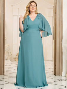 Color=Dusty blue | Elegant Plus Size Floor Length Bridesmaid Dresses With Wraps-Dusty blue 1