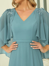 Load image into Gallery viewer, Color=Dusty blue | Elegant V Neck Flowy Chiffon Bridesmaid Dresses With Wraps-Dusty blue 5