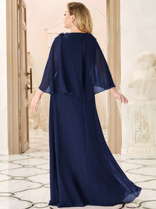 Color=Navy Blue | Elegant Plus Size Floor Length Bridesmaid Dresses With Wraps-Navy Blue 2