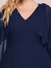 Load image into Gallery viewer, Color=Navy Blue | Elegant Plus Size Floor Length Bridesmaid Dresses With Wraps-Navy Blue 5