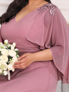 Color=Orchid | Elegant Plus Size Floor Length Bridesmaid Dresses With Wraps-Orchid 5