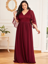 Load image into Gallery viewer, Color=Burgundy | Women&#39;S Wholesale Deep V Neck Plus Size Evening Dress With Lace-Burgundy 1