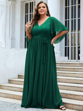 Load image into Gallery viewer, Color=Dark Green | Women&#39;S Wholesale Deep V Neck Plus Size Evening Dress With Lace-Dark Green 1