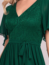 Load image into Gallery viewer, Color=Dark Green | Women'S Wholesale Deep V Neck Plus Size Evening Dress With Lace-Dark Green 5