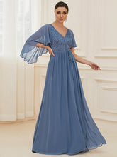 Load image into Gallery viewer, Color=Dusty Navy | Women'S Wholesale Deep V Neck Plus Size Evening Dress With Lace-Dusty Navy 4