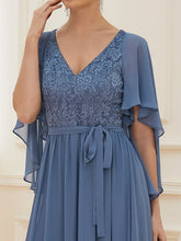 Load image into Gallery viewer, Color=Dusty Navy | Women'S Wholesale Deep V Neck Plus Size Evening Dress With Lace-Dusty Navy 5