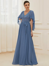 Load image into Gallery viewer, Color=Dusty Navy | Women'S Wholesale Deep V Neck Plus Size Evening Dress With Lace-Dusty Navy 1