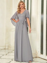Load image into Gallery viewer, Color=Grey | Women'S Wholesale Deep V Neck Plus Size Evening Dress With Lace-Grey 1
