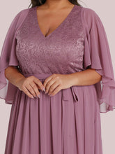 Load image into Gallery viewer, Color=Orchid | Women&#39;S Wholesale Deep V Neck Plus Size Evening Dress With Lace-Orchid 5