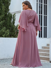 Load image into Gallery viewer, Color=Orchid | Women&#39;S Wholesale Deep V Neck Plus Size Evening Dress With Lace-Orchid 2