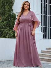Load image into Gallery viewer, Color=Orchid | Women&#39;S Wholesale Deep V Neck Plus Size Evening Dress With Lace-Orchid 4