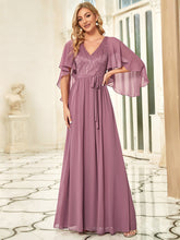 Load image into Gallery viewer, Color=Orchid | Women'S Wholesale Deep V Neck Plus Size Evening Dress With Lace-Orchid 1