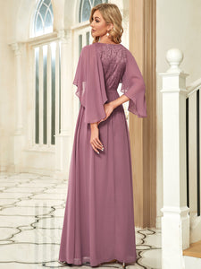 Color=Orchid | Women'S Wholesale Deep V Neck Plus Size Evening Dress With Lace-Orchid 4